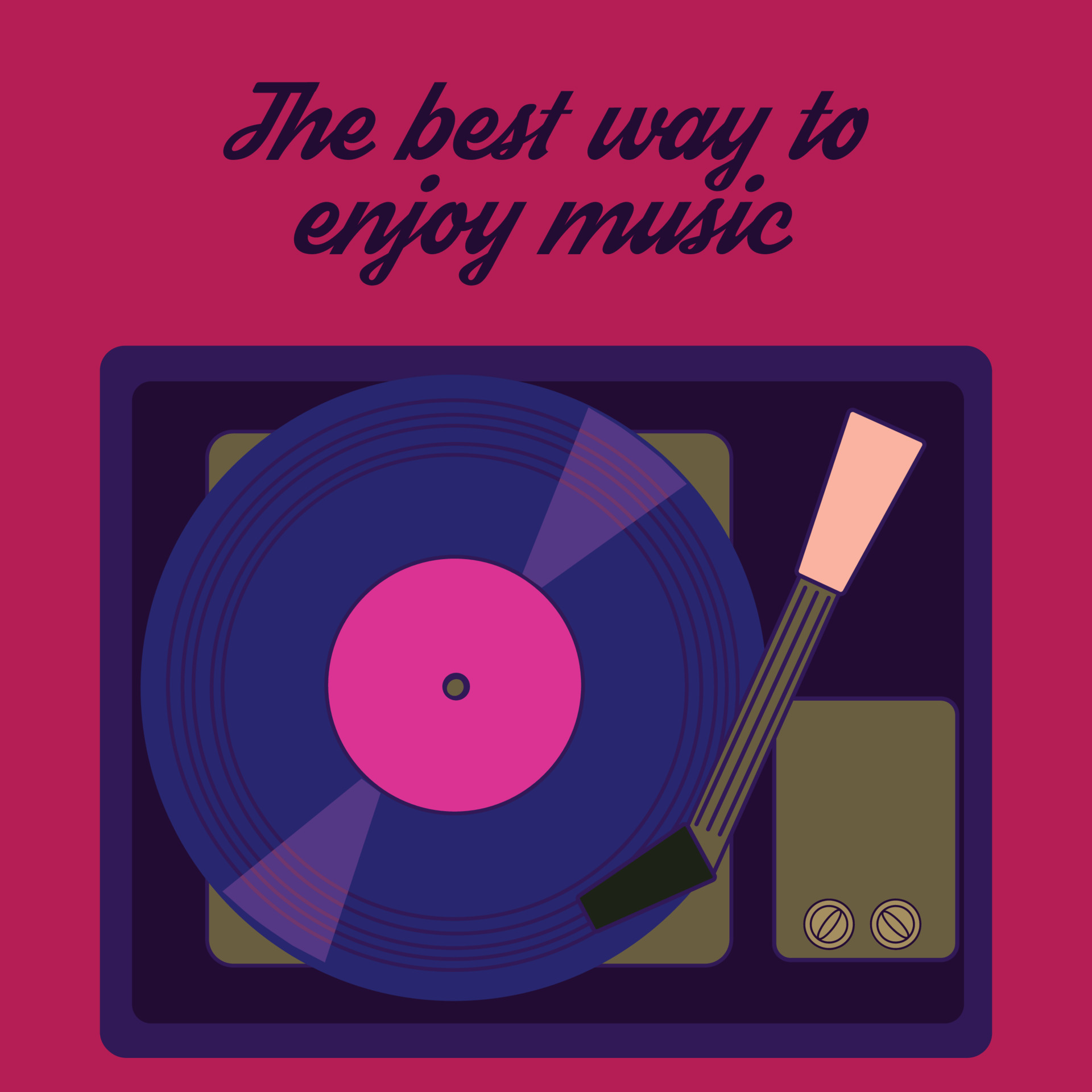 Retro style vector illustration with a vintage vinyl records player and