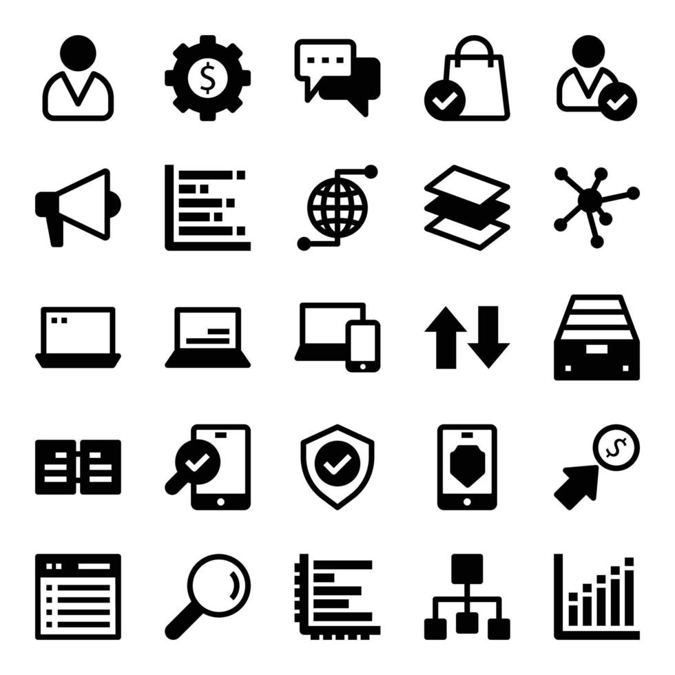 Glyph icons for data analytics. vector