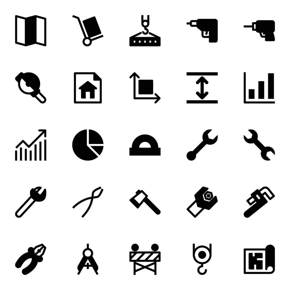 Glyph icons for construction. vector