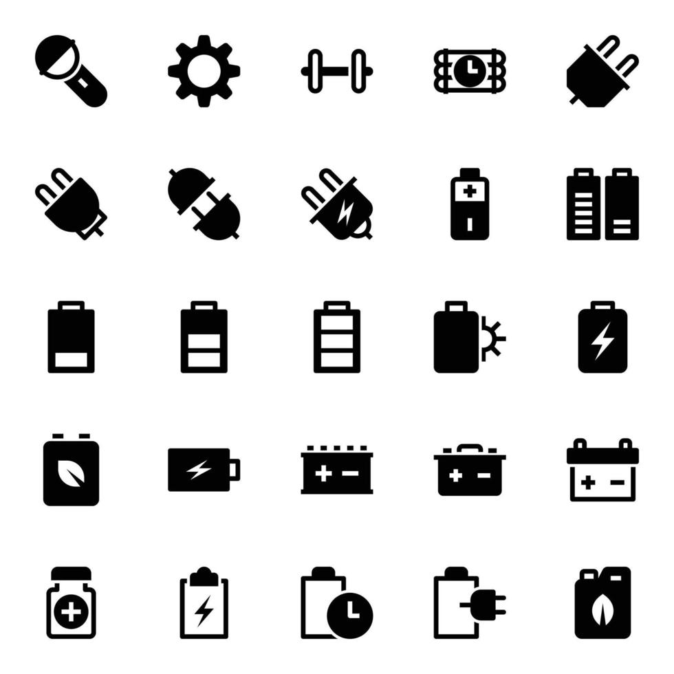 Glyph icons for energy and power. vector