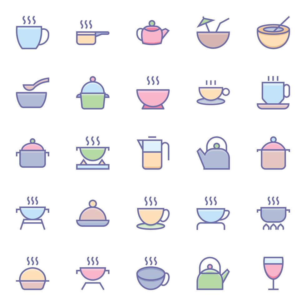 Filled color outline icons for Food. vector