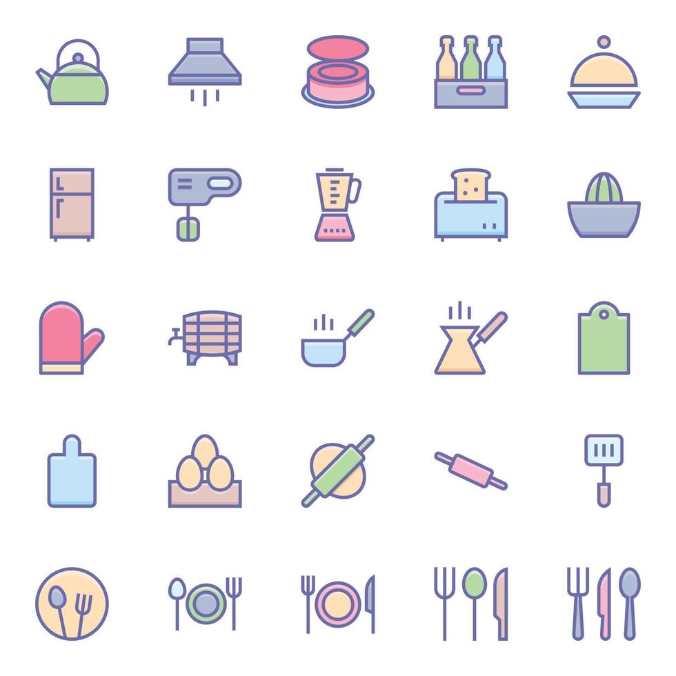 Filled color outline icons for Food. vector