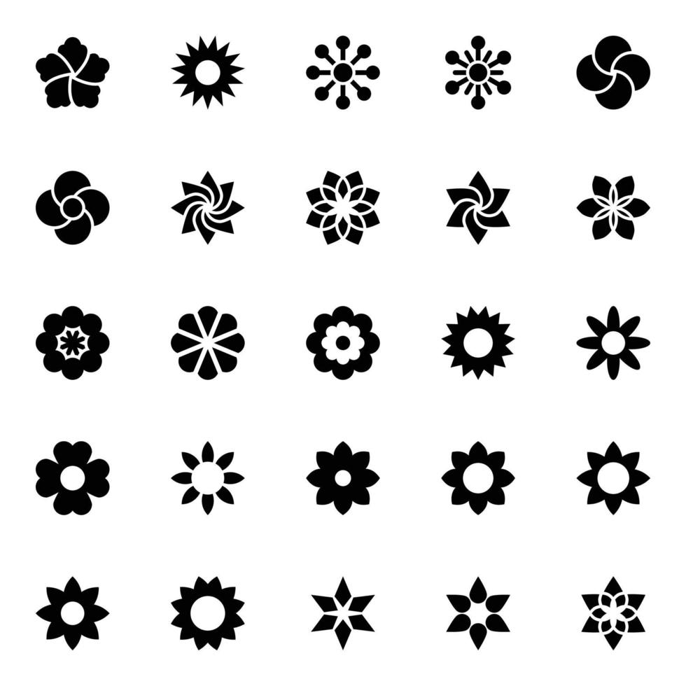 Glyph icons for flowers. vector