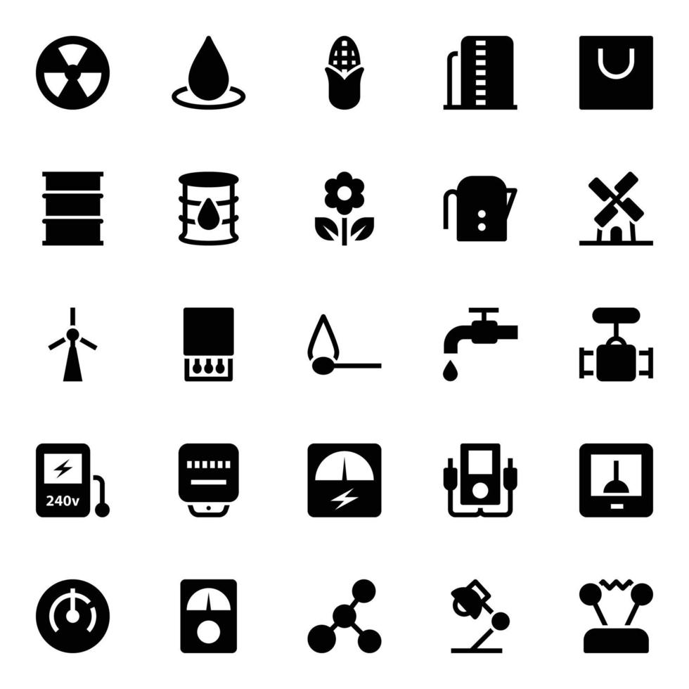 Glyph icons for energy and power. vector