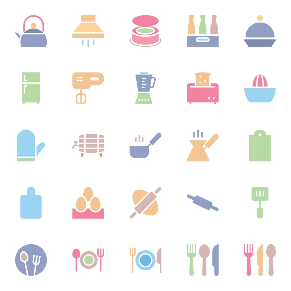 Flat color icons for Food. vector