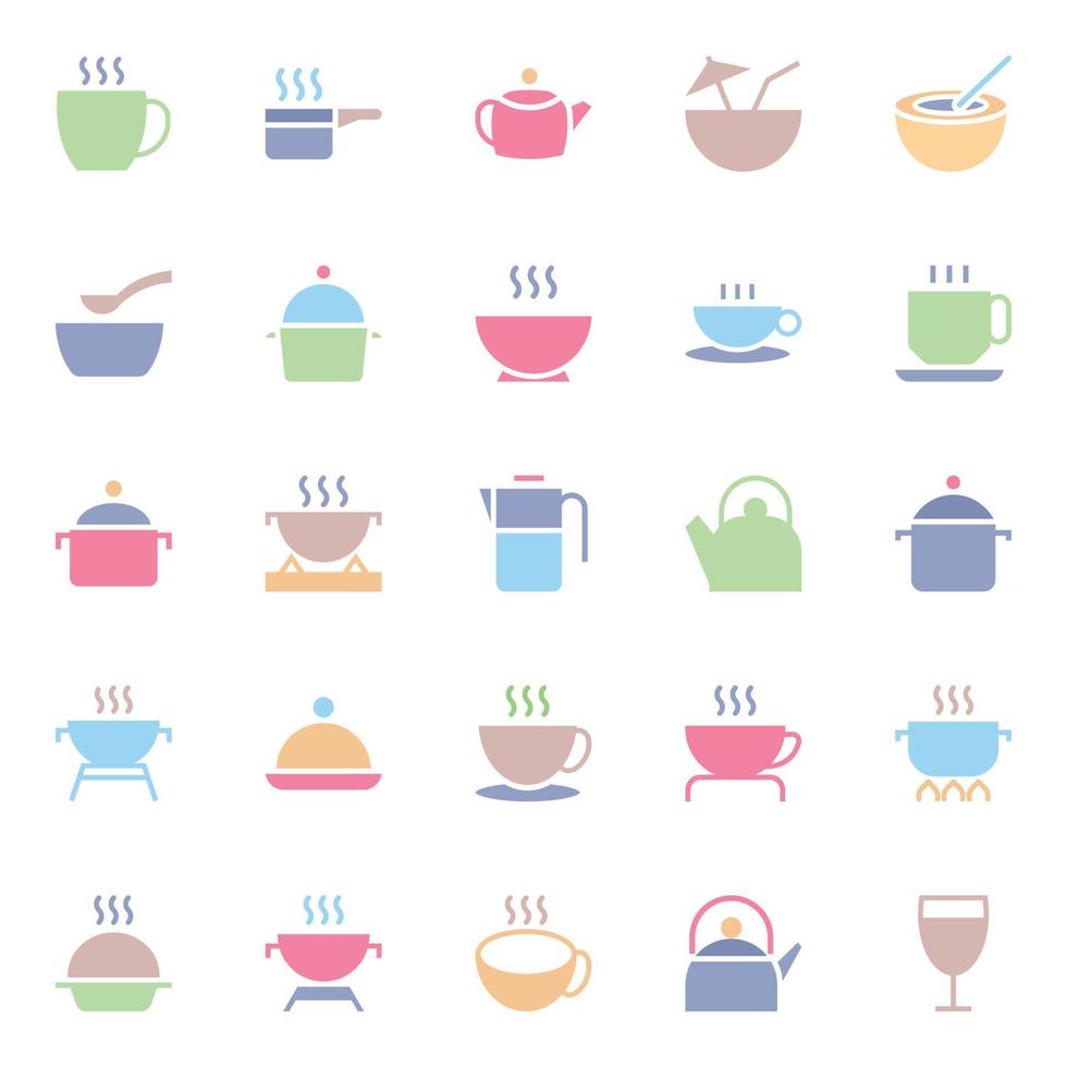 plano color íconos para alimento. vector