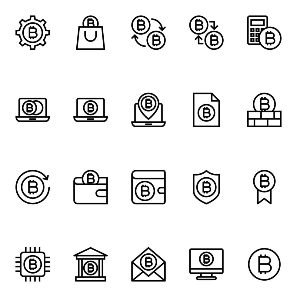 Outline icons for bitcoins. vector