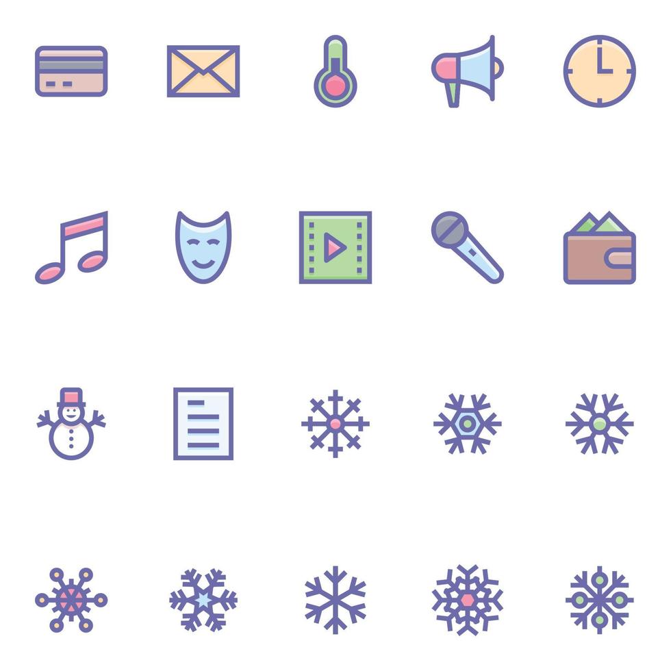 iconos de contorno de color relleno para navidad. vector