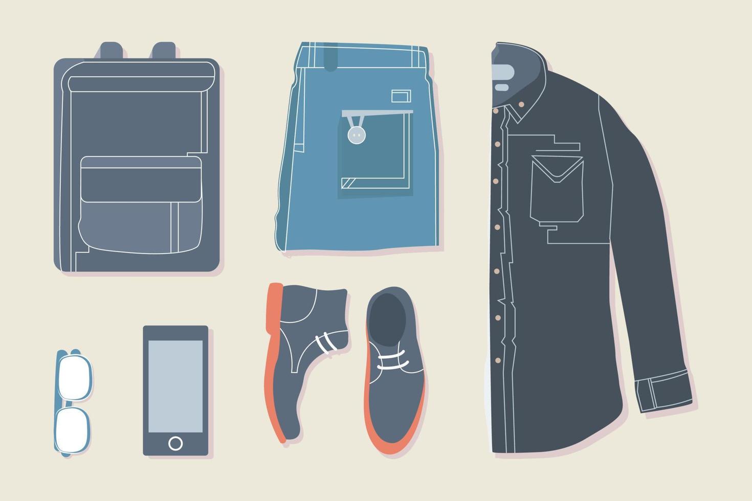 flatlay hombres atuendo ilustración vector