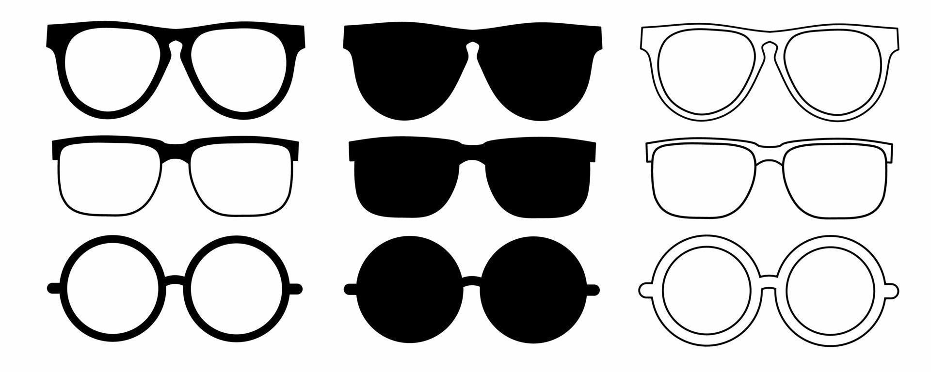 outline silhouette glasses icon set isolated on white background vector
