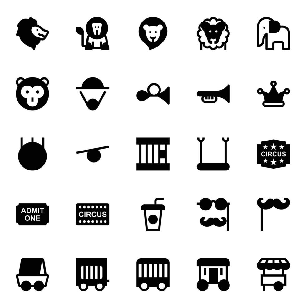 Glyph icons for circus. vector