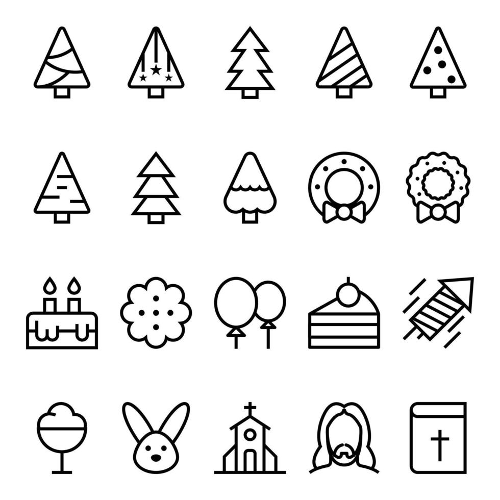 Outline icons for Christmas and easter. vector