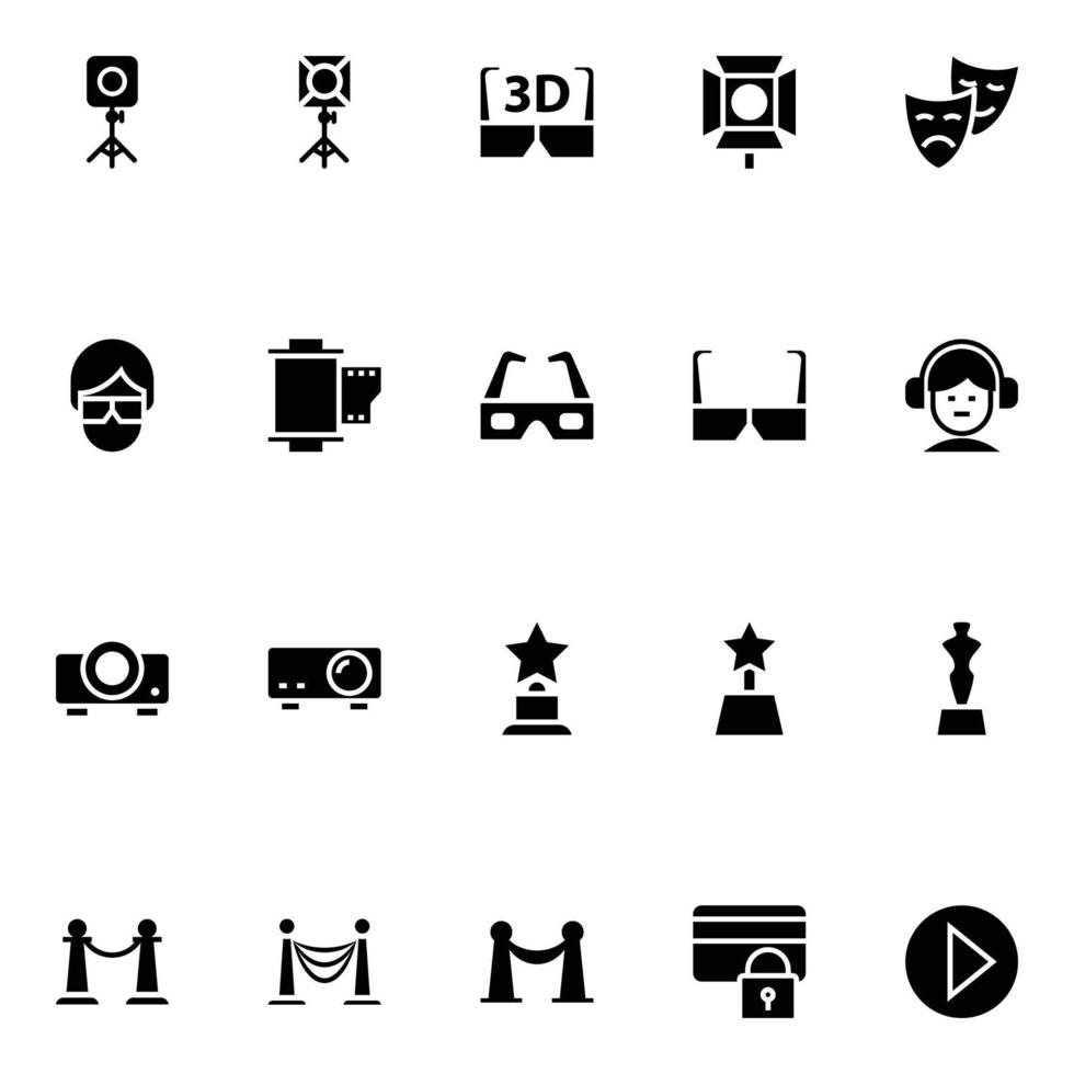 Glyph icons for cinema. vector