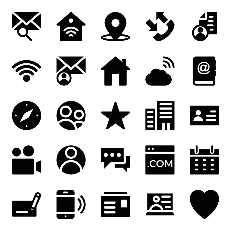 Glyph icons for contact us. vector