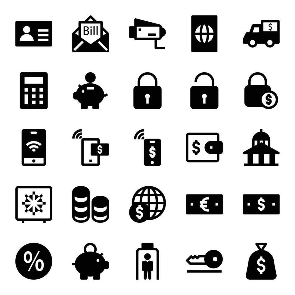 Glyph icons for Credit card payments. vector