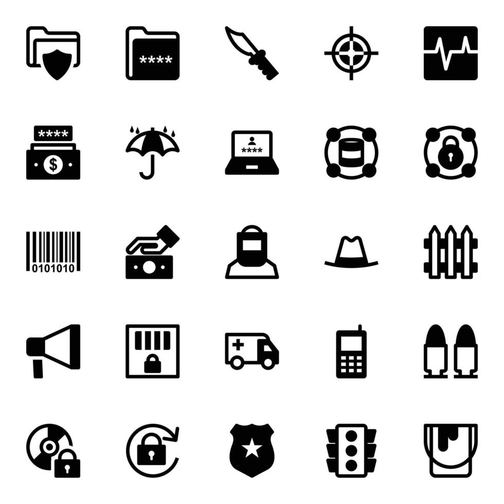 Glyph icons for crime and security. vector