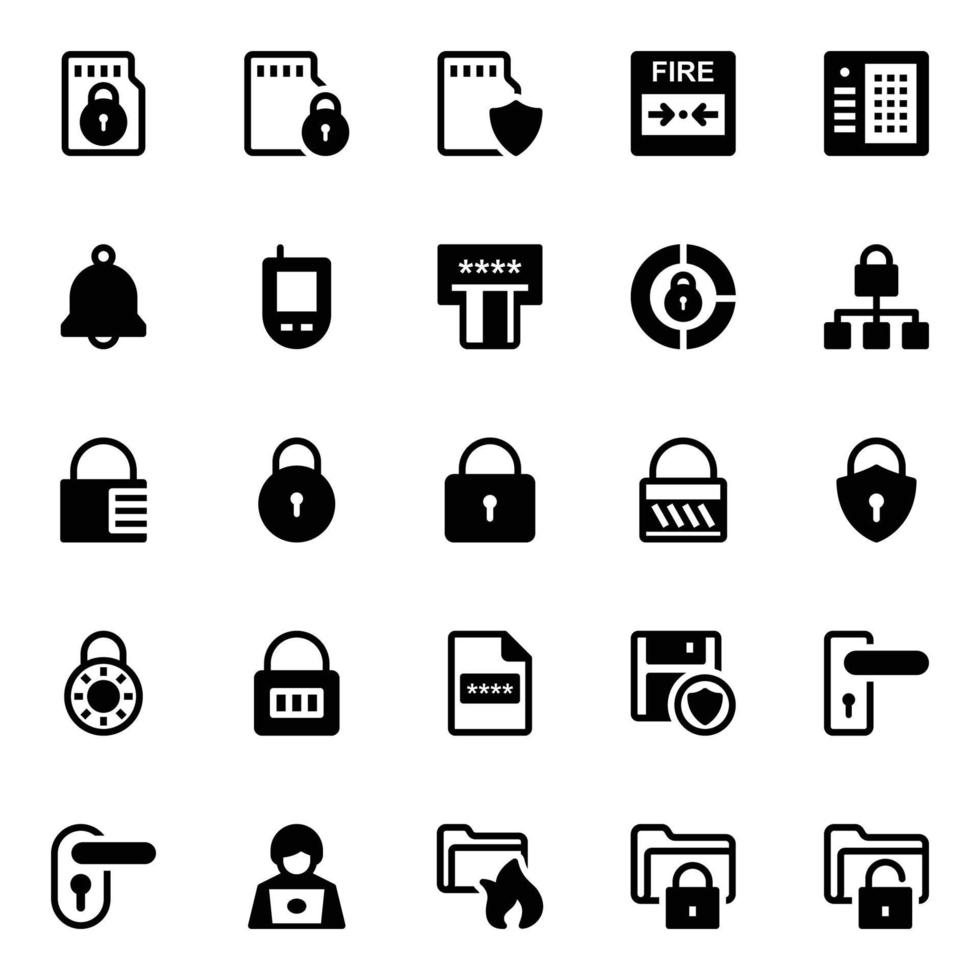 Glyph icons for crime and security. vector