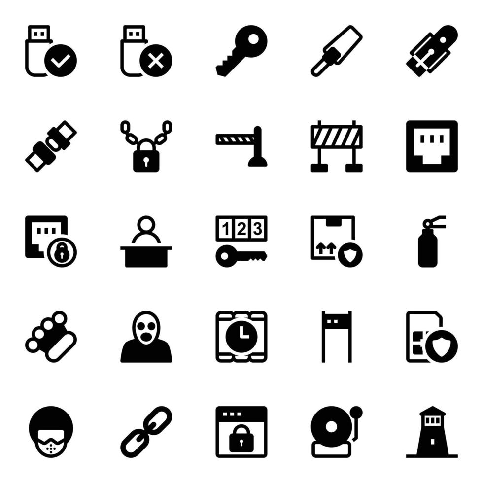 Glyph icons for crime and security. vector