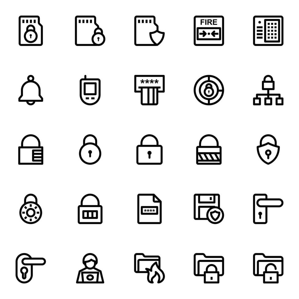 Outline icons for crime and security. vector