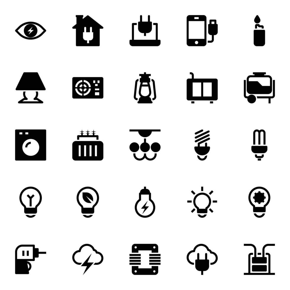 Glyph icons for energy and power. vector