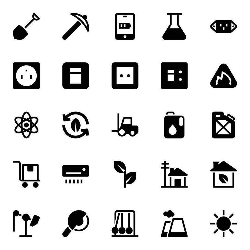 Glyph icons for energy and power. vector