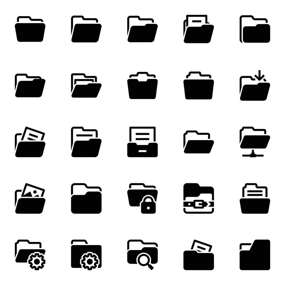 Glyph icons for File and folder. vector