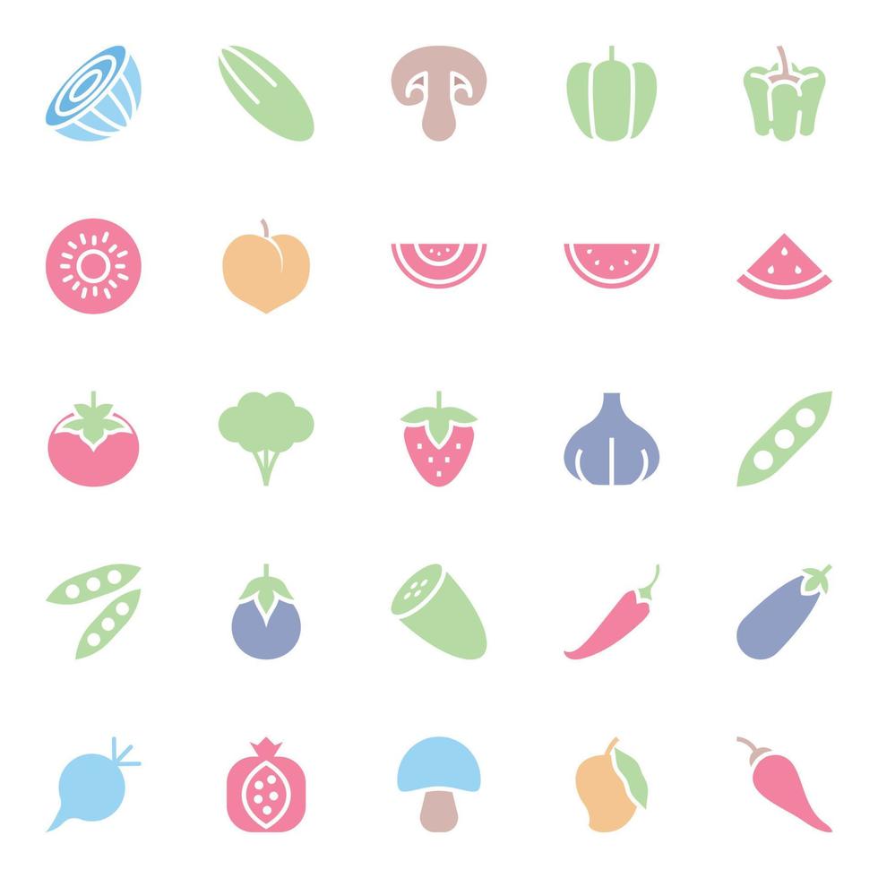 plano color íconos para alimento. vector