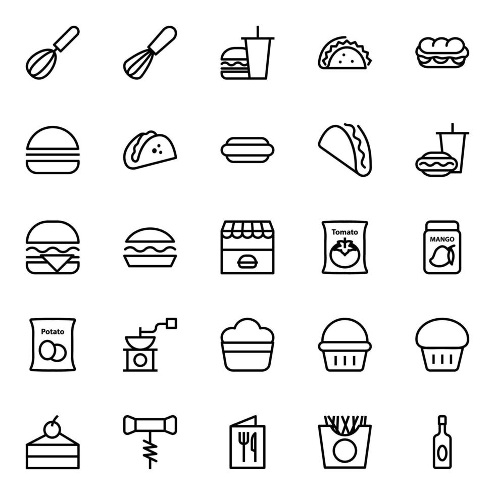 Outline icons for Food. vector