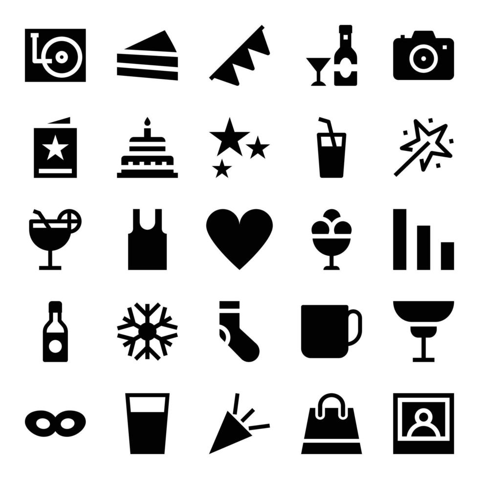 Glyph icons for celebration and party. vector
