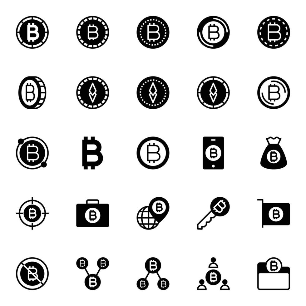 Glyph icons for bitcoins. vector