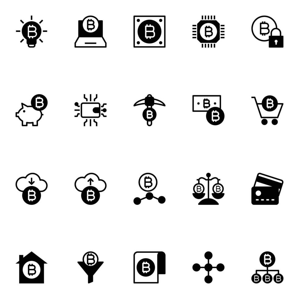 Glyph icons for bitcoins. vector