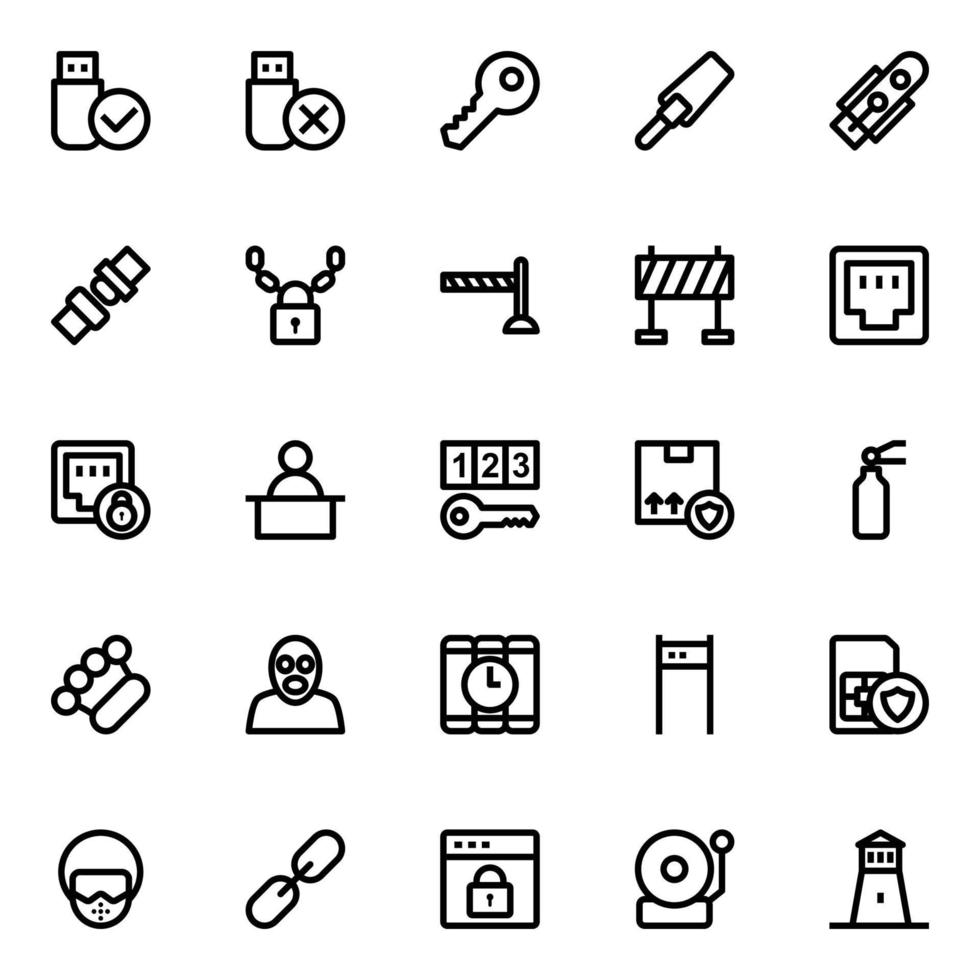 Outline icons for crime and security. vector