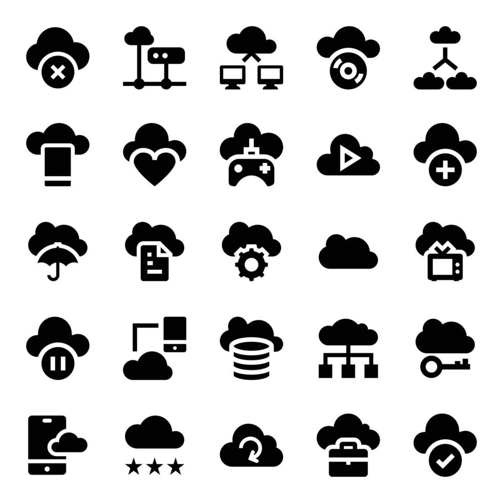 Glyph icons for cloud computing. vector