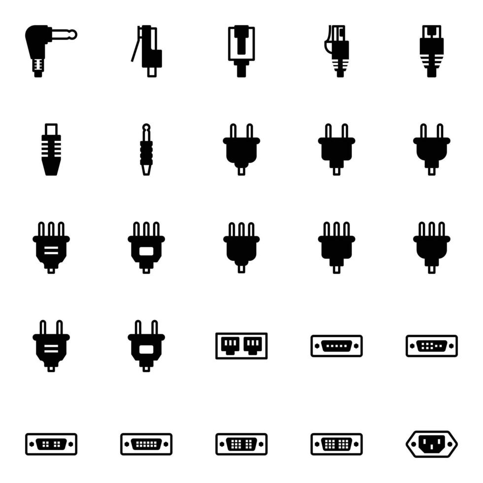 glifo íconos para conectores y cabos vector