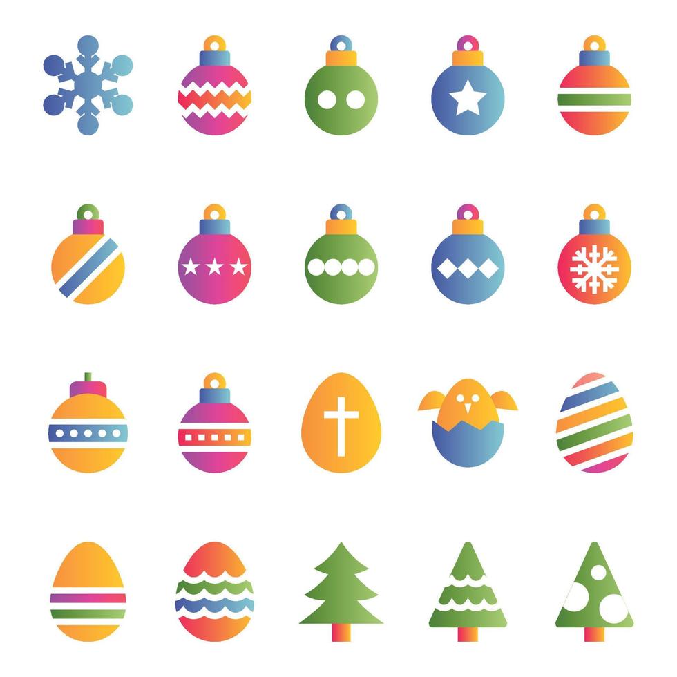 Gradient color icons for Christmas and easter. vector