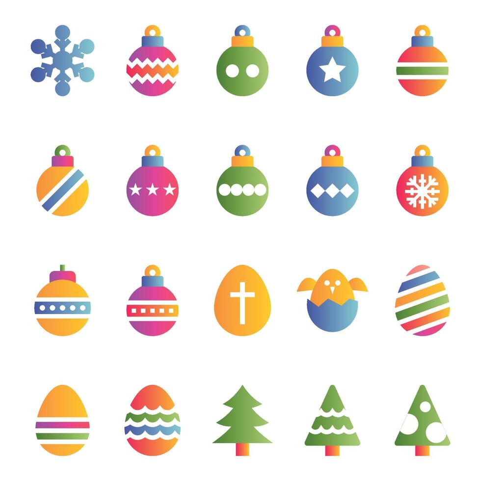 degradado color íconos para Navidad y Pascua de Resurrección. vector