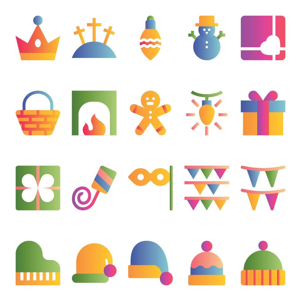 Gradient color icons for Christmas and easter. vector