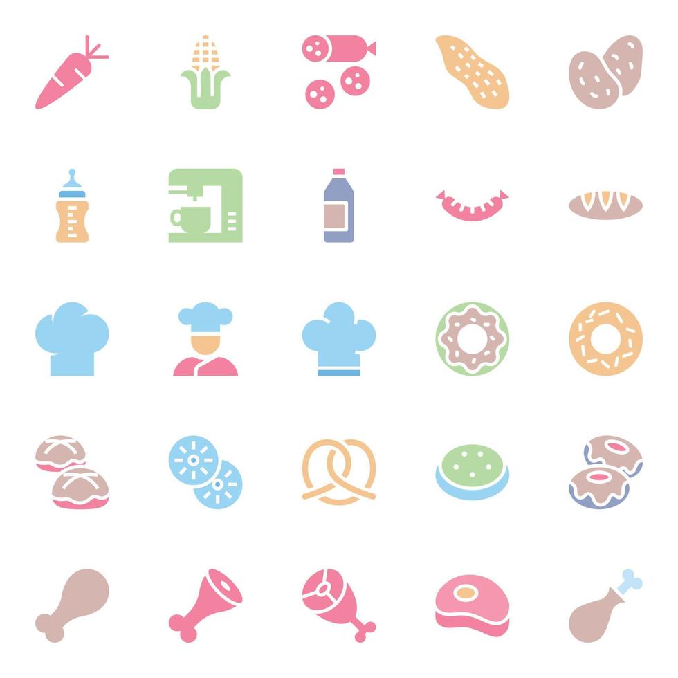 Flat color icons for Food. vector