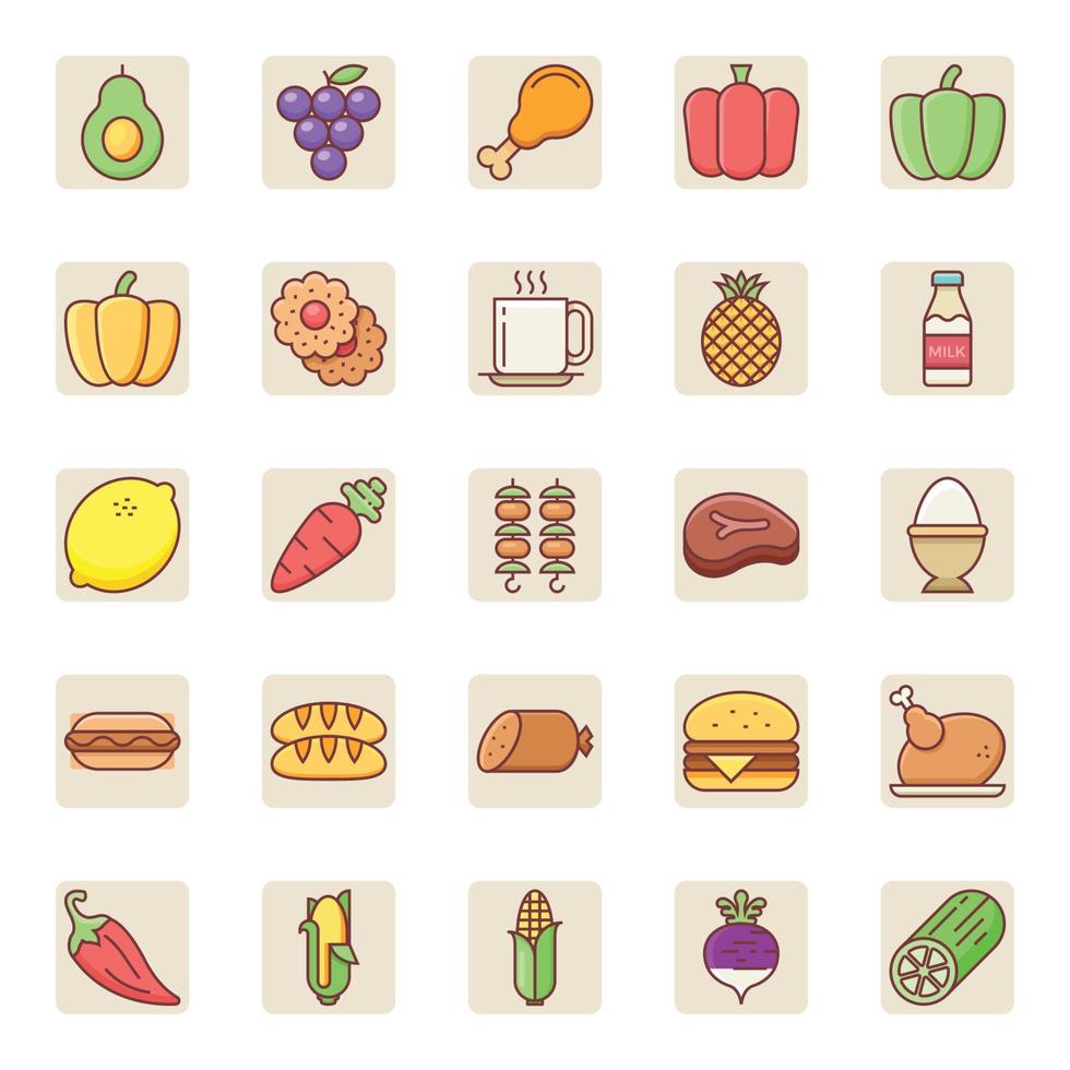 Filled color outline icons for Food. vector