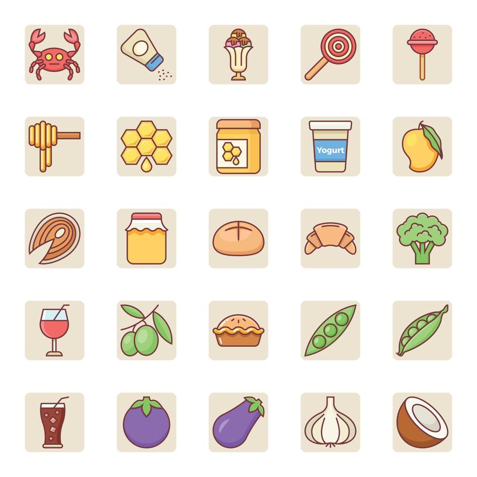 Filled color outline icons for Food. vector