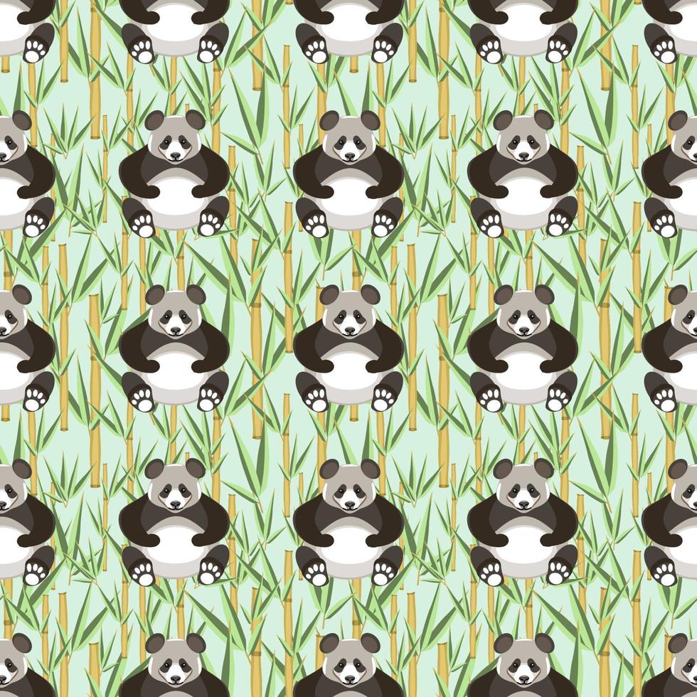 Seamless pattern with pandas and bamboo leaves vector