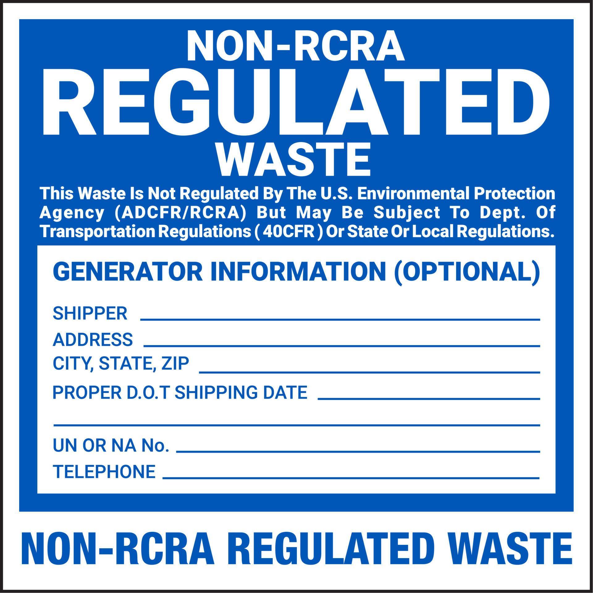 Container Hazardous Standard Label Marking Non RCRA Regulated Waste