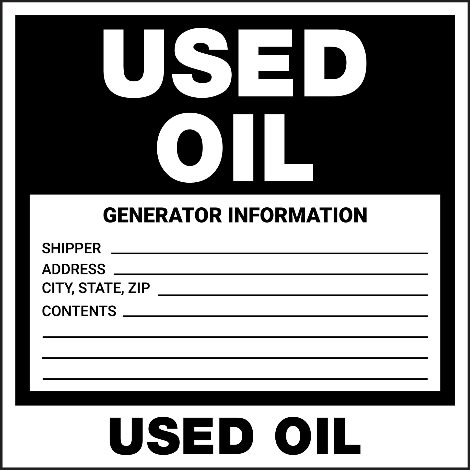 Container Hazardous Standard Label Marking Used Oil Black 20410838