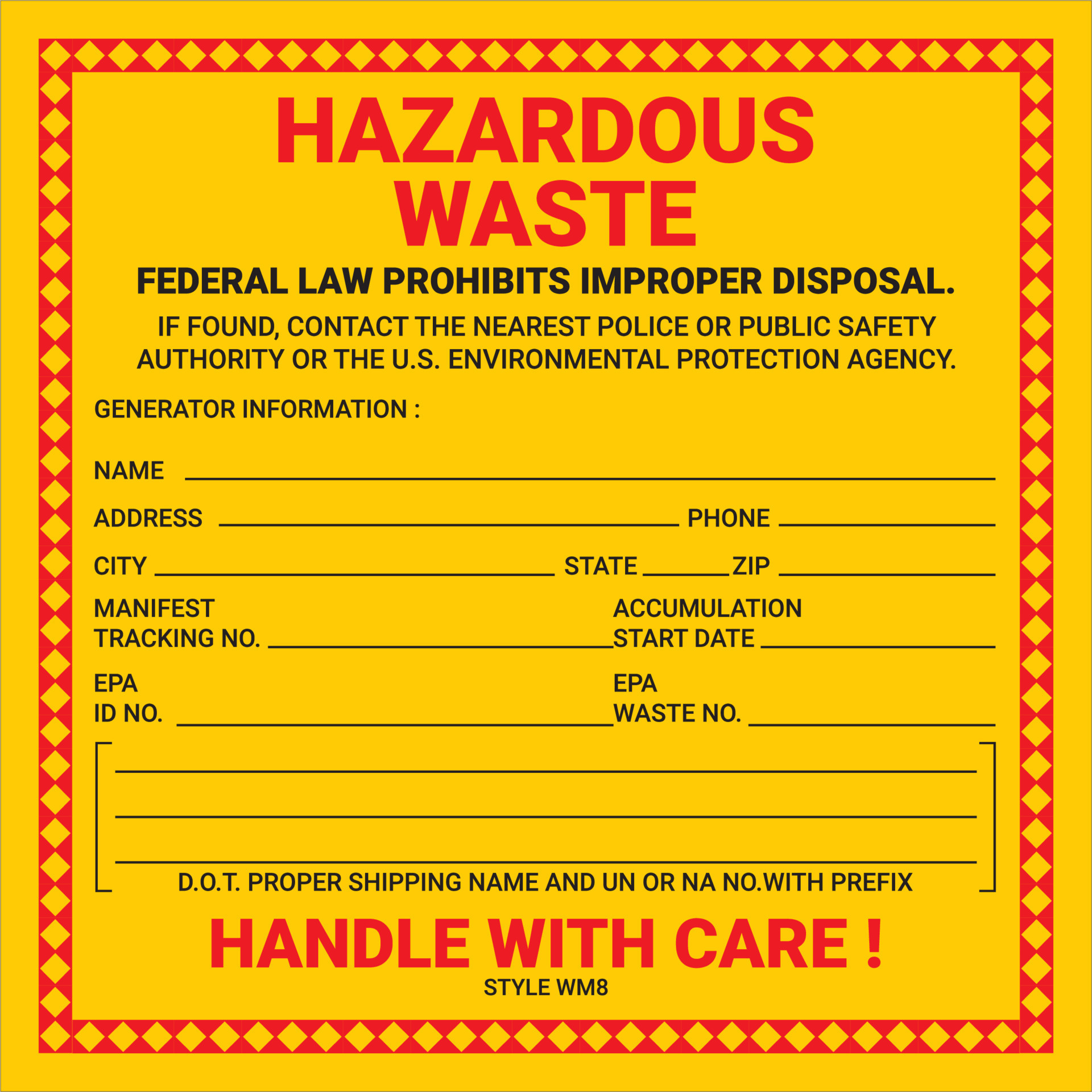Container Hazardous Standard Waste Yellow Label Marking Federal Law Prohibits Improper Disposal