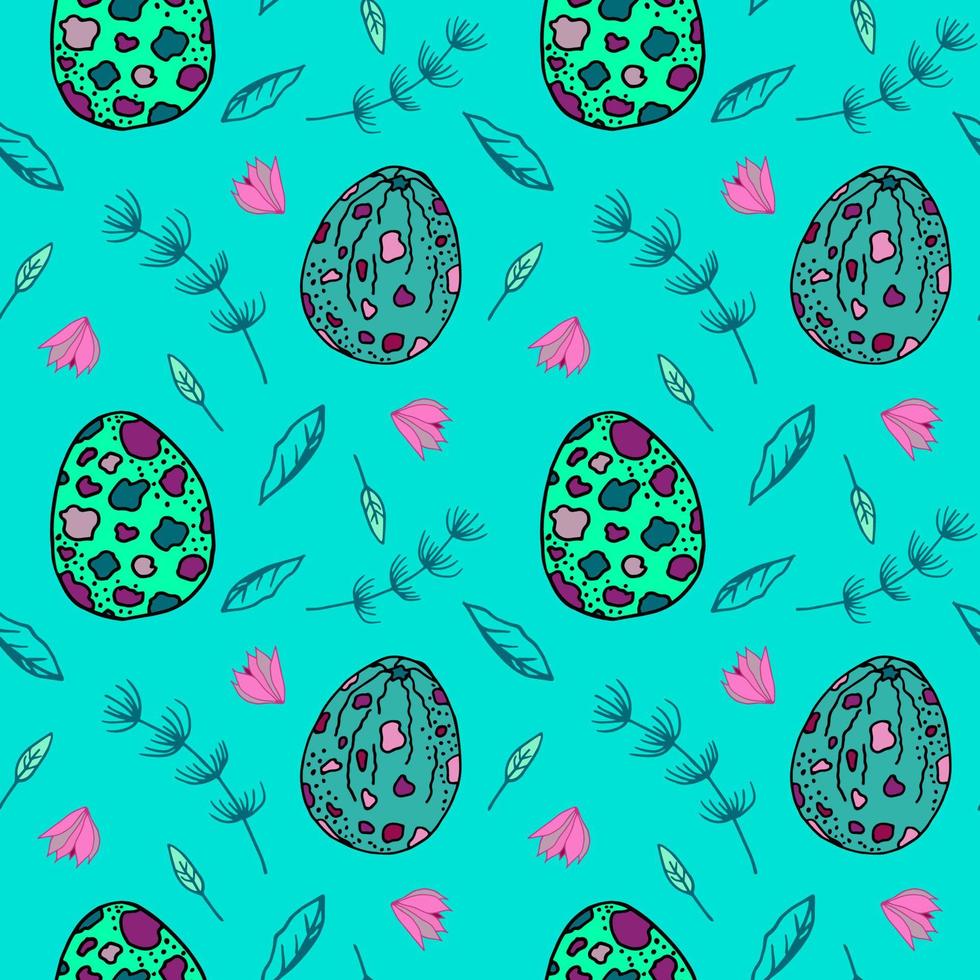 sin costura modelo con huevos y floral elementos. Fresco menta verde mano dibujado vector modelo inspirado por primavera. genial para envase papel, textiles, papelería.