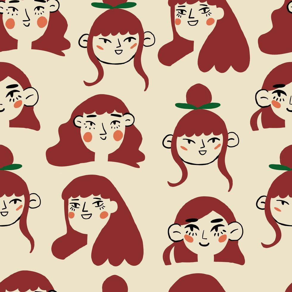 Beautiful pattern with a girl with brown hair. Vector seamless texture. Vector illustration