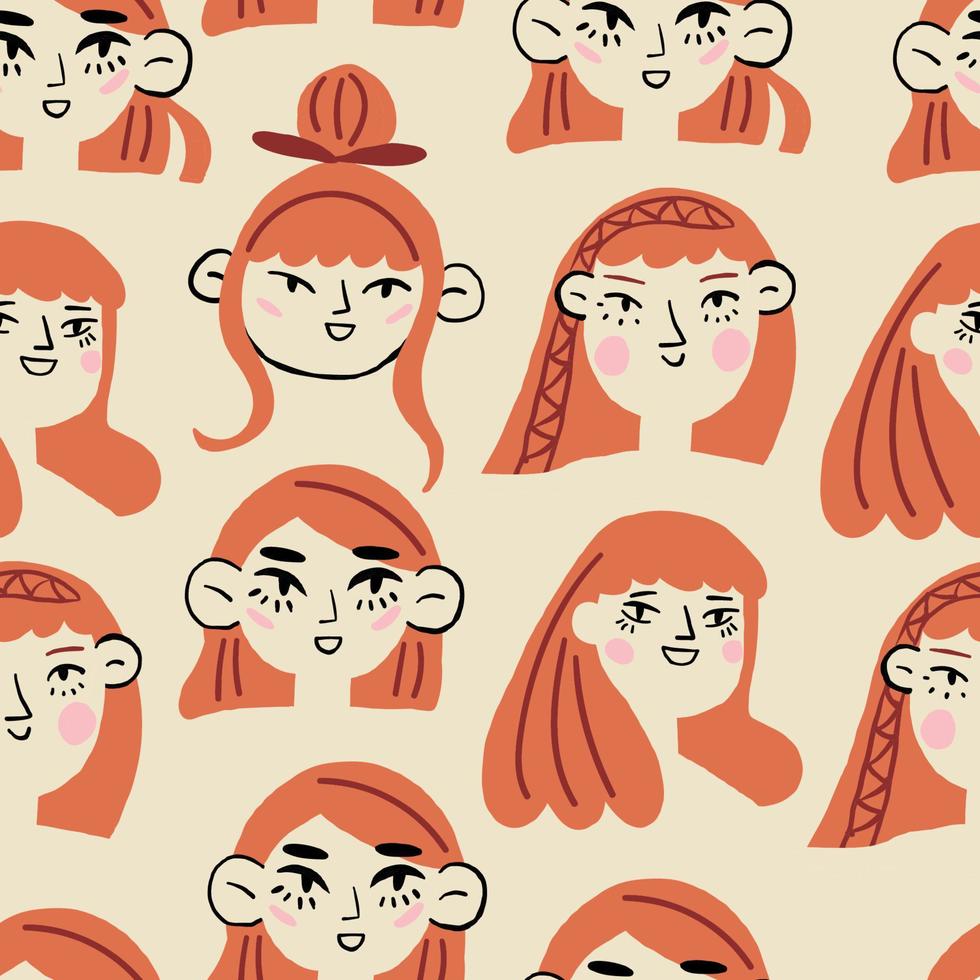 Beautiful pattern with a girl with red hair. Vector seamless texture. Vector illustration