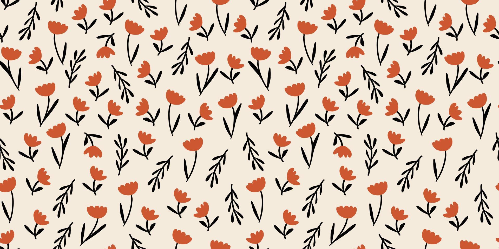Vector seamless pattern with ditsy flowers, minimalistic flowers pattern, autumn flowers. Vector illustration