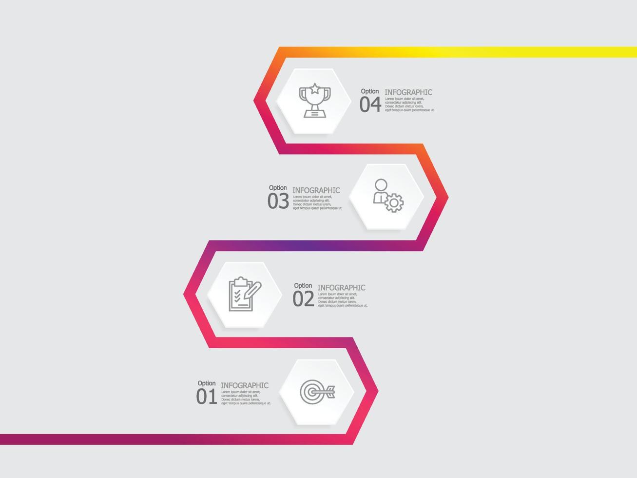 vertical hexágono cronograma infografía elemento reporte antecedentes con negocio icono 4 4 pasos vector ilustración