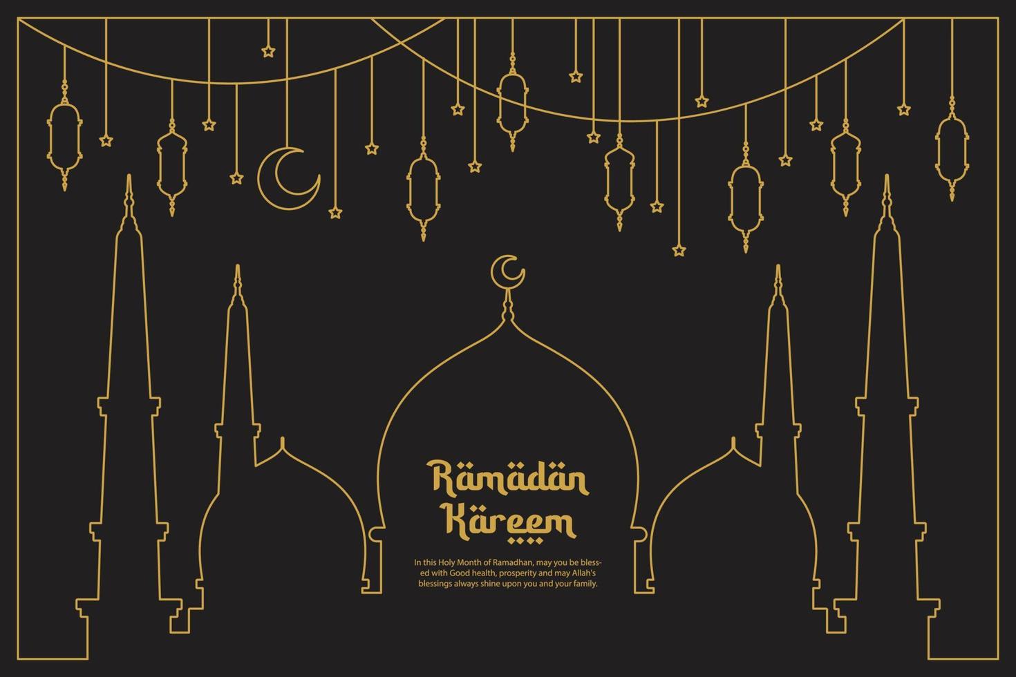 Ramadan kareem, vector celebration of holy month of ramadan line art style with hanging lantern for banner, flayer poster and greeting card